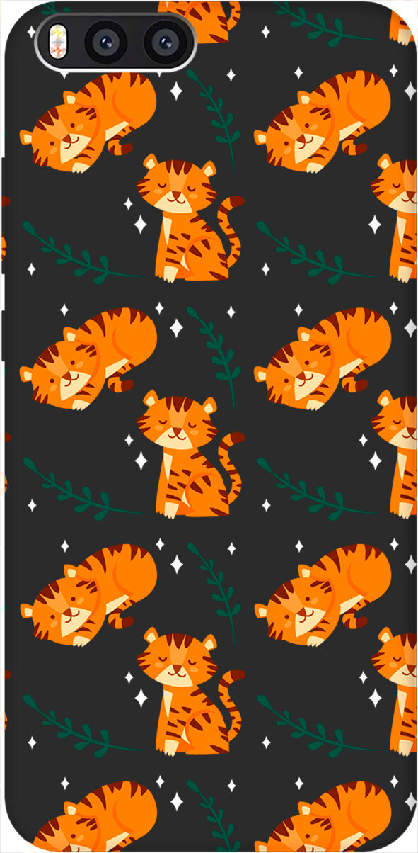 Матовый Soft Touch силиконовый чехол на Xiaomi Mi Note 3, Сяоми Ми Ноут 3 с 3D принтом "Tigers" черный