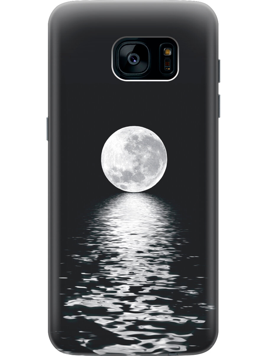 Силиконовый чехол на Samsung Galaxy S7 Edge, Самсунг С7 Эдж с принтом "Луна над морем"