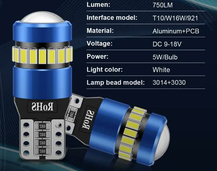 Светодиодные габариты Canbus 12V, 2 штуки w5w / T10