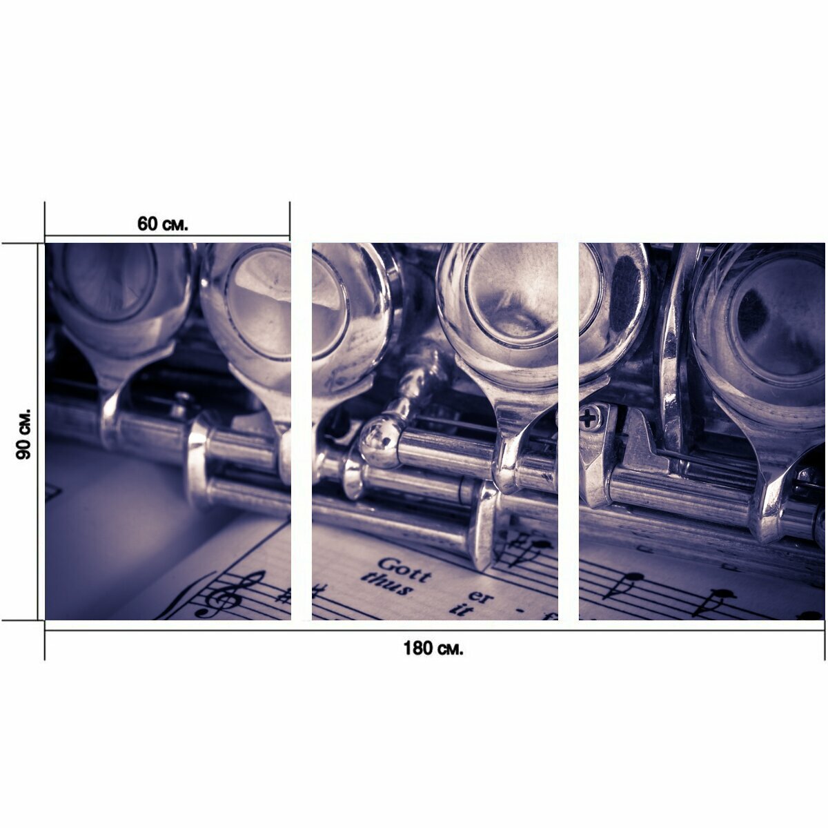Модульный постер "Флейта, музыкальный инструмент, серебряное покрытие" 180 x 90 см. для интерьера