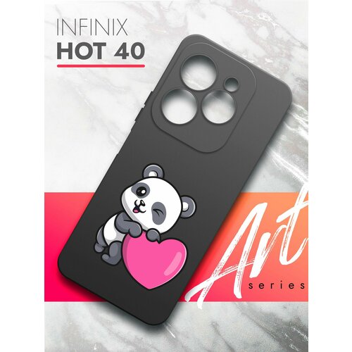 Чехол на Infinix HOT 40 (Инфиникс Хот 40) черный матовый силиконовый с защитой (бортиком) вокруг камер, Brozo (принт) Панда Сердце чехол на infinix hot 40 инфиникс хот 40 черный матовый силиконовый с защитой бортиком вокруг камер brozo принт медведь шапка