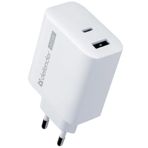 Адаптер питания для ноутбука USB-C/A 65Вт 2 порта Defender UPA165 Gan зарядка 3.25А PD3.0 + QC4.0 - б/п белый