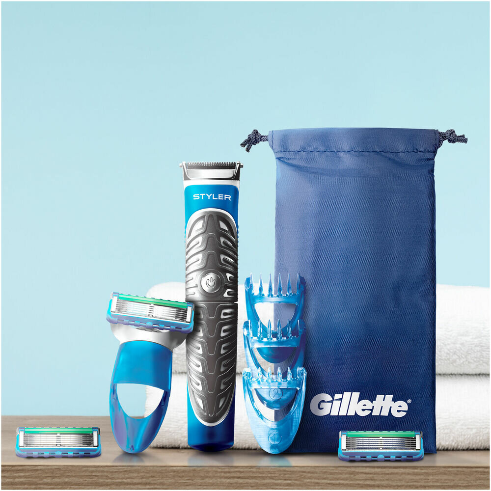 Gillette Подарочный набор (Gillette бритва-стайлер Styler, 3 сменных насадки, 2 сменные кассеты Proglide Power) — фото 1