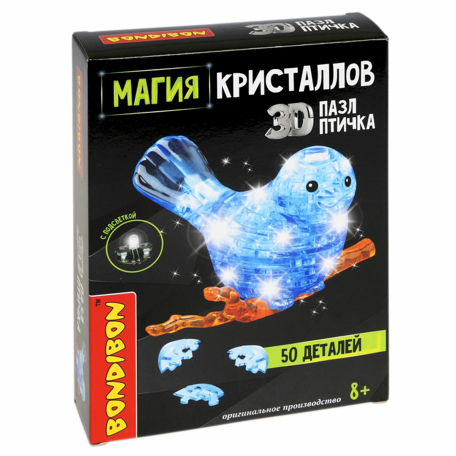 Пазл 3D. Магия кристаллов Птичка, с подсветкой, 50 деталей Bondibon - фото №11