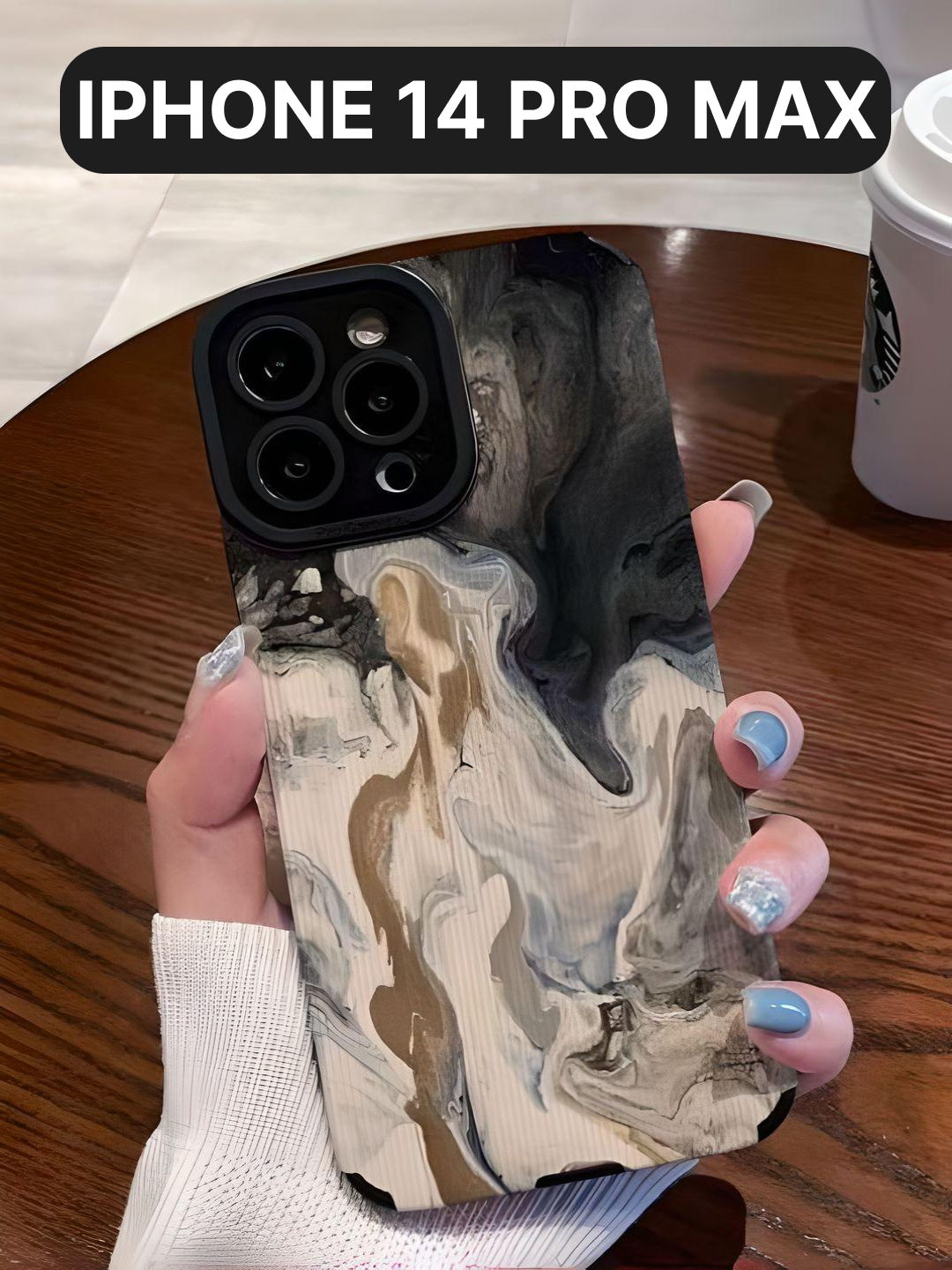 фото Защитный чехол на айфон 14 про макс силиконовый противоударный бампер для Apple с защитой камеры, чехол на iphone 14 Pro Max, черный/бежевый