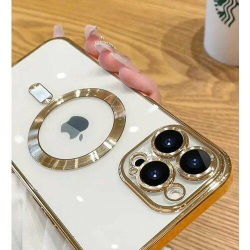 Чехол на iPhone 11 pro max Magsafe с защитой камеры золотистый блестящий чехол на iphone 11 айфон 11 с картхолдером темно прозрачный