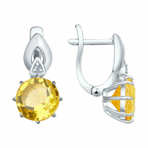 Серьги Diamant online, серебро, 925 проба, цитрин, фианит, желтый