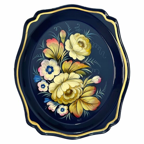 Жостовская фабрика декоративной росписи Жостовский поднос декоративный, размер 20х17 см (A3), металлический