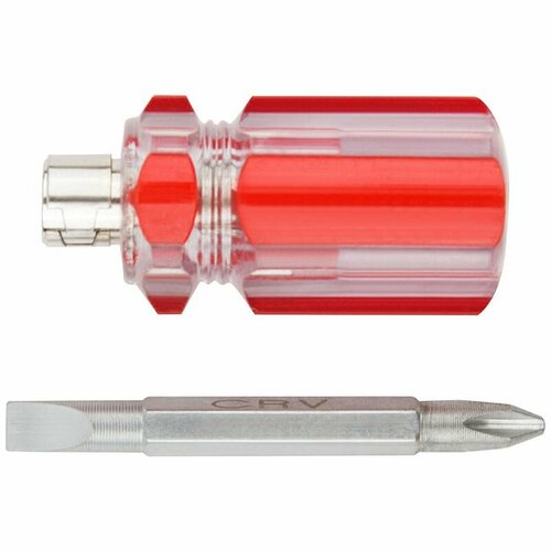 Отвертка с переставным жалом коротыш, пластиковая красная прозрачная ручка 6x28 мм PH2/SL6 FIT 56209 отвертка с гибким жалом и магнитной насадкой адаптером
