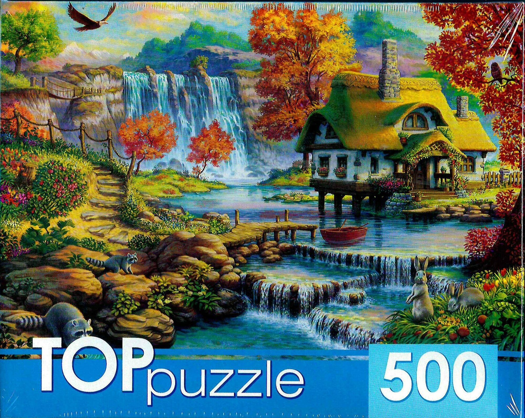 TOPpuzzle-500 "Домик и водопад" (ХТП500-4232) Рыжий кот - фото №5