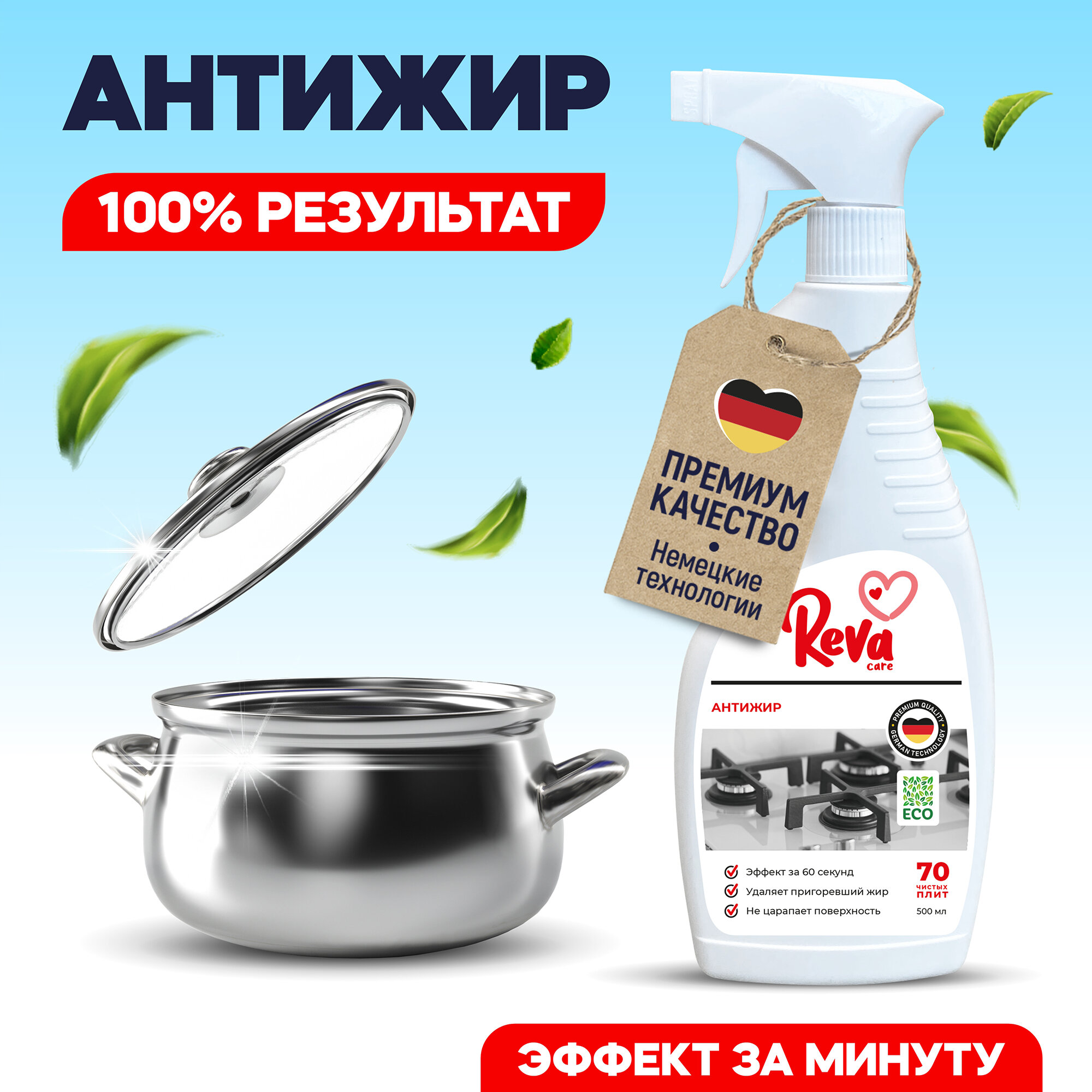 фото Комбо-набор Средство для чистки плит и духовых шкафов Reva Care «Антижир», 500 мл 4 шт
