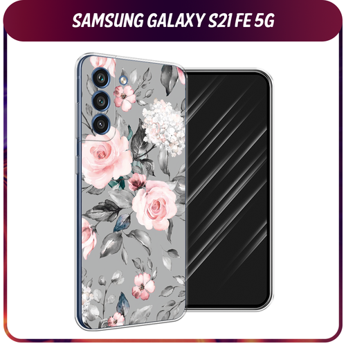 Силиконовый чехол на Samsung Galaxy S21 FE 5G / Самсунг Галакси S21 FE Розы на сером