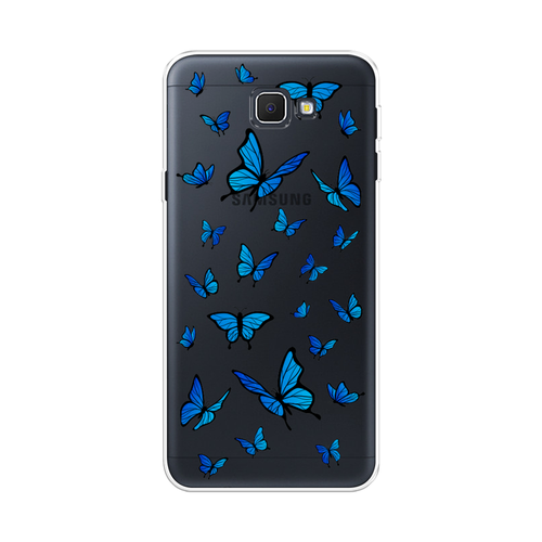 Силиконовый чехол на Samsung Galaxy J5 Prime 2016 / Самсунг Галакси J5 Prime 2016 Синие бабочки, прозрачный