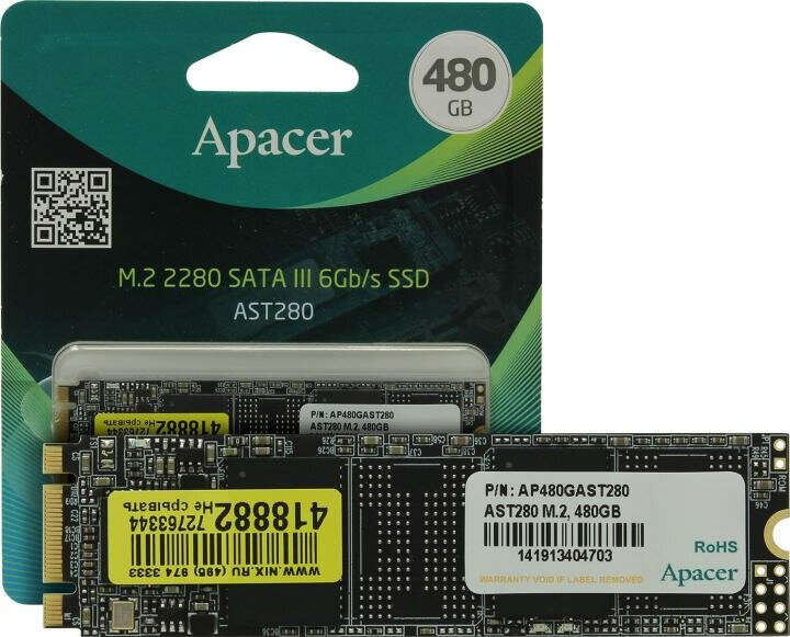 Накопитель SSD M.2 2280 Apacer AST280 480GB TLC SATA 6Gb/s 520/495MB/s IOPS 84K MTBF 1.5M RTL - фото №12