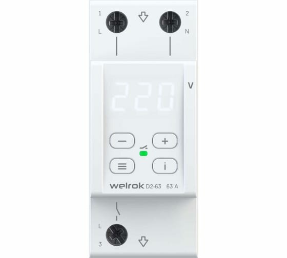 Реле напряжения с термозащитой 63А D2-63 Welrok 4660251140069