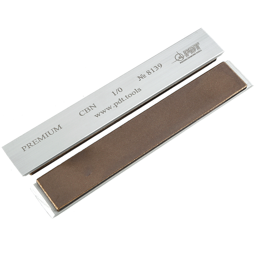 Брусок эльборовый PDT Premium на алюминиевом бланке 150х25х3 мм, зернистость 1/0 мкм, металлическая медно-оловянная премиум связка M1002, BLB013-CBN-1/0-M1001-100