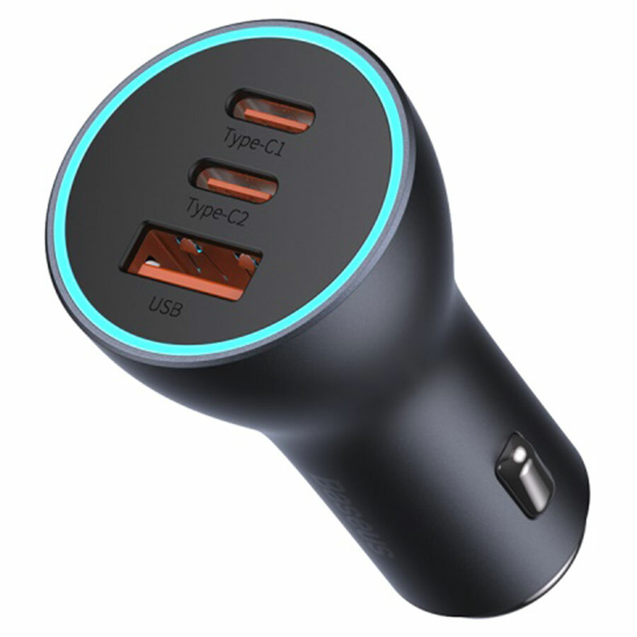 фото Автомобильное зарядное устройство BASEUS Golden Contactor Pro Triple, 1xUSB + 2xUSB-C, 7A, 65W, темно-серый