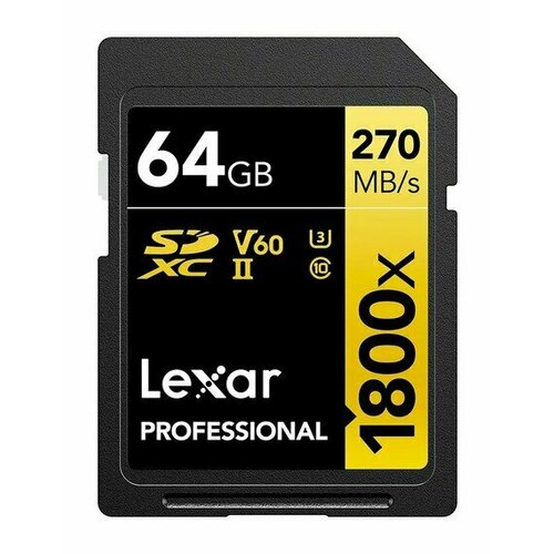 Карта памяти SD 64 Gb Lexar SDXC Professional 1800x UHS-II 270/180Mb/s, U3 V60