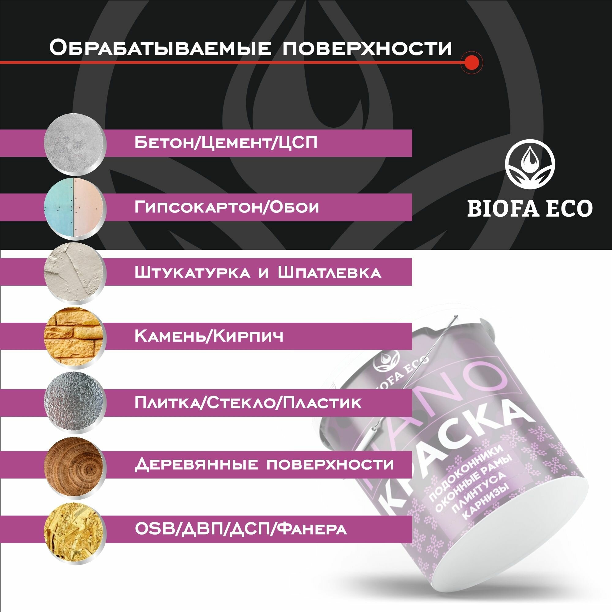 Краска BIOFA ECO NANO для твердых и сложных поверхностей, адгезионная, полуматовая, цвет слоновая кость, 1,3 кг