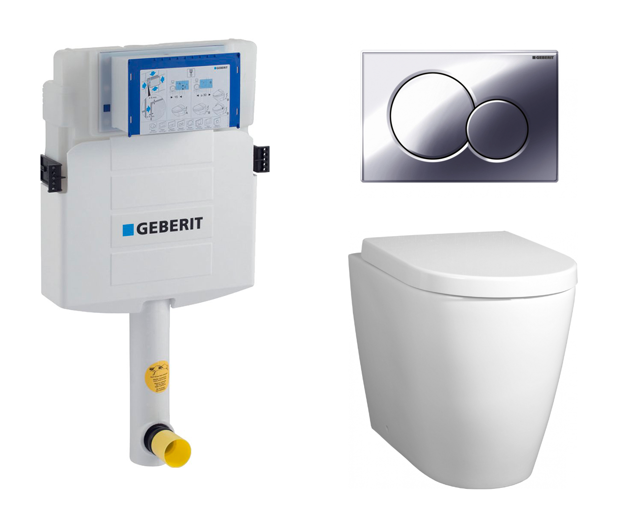 Комплект 3 в 1 смывной бачок скрытого монтажа Geberit Duofix UP320 + Унитаз приставной BelBagno Marino + Кнопка Geberit Sigma 01 хром