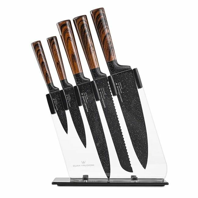 Набор кухонных ножей из нержавеющей стали на подставке 6 предметов