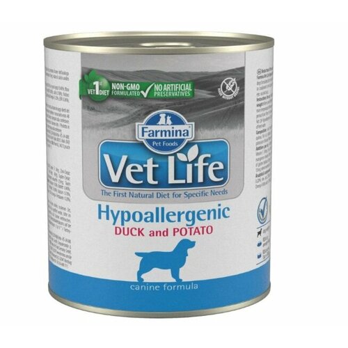 Влажный корм для собак Farmina Vet Life Hypoallergenic, при аллергии, гипоаллергенный, утка, с картофелем, 6*300г (6 банок)