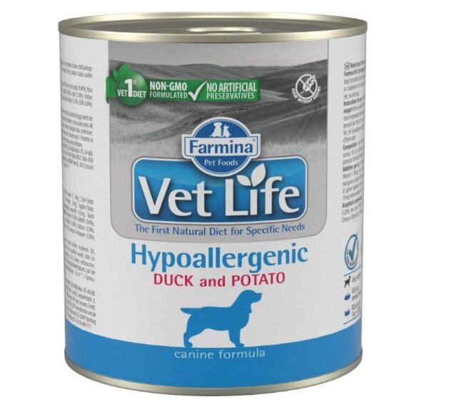 Влажный корм для собак Farmina Vet Life Hypoallergenic, при аллергии, гипоаллергенный, утка, с картофелем, 6*300г (6 банок)