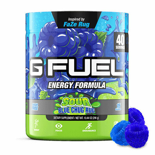 Сухой энергетик GFUEL SOUR BLUE CHUG RUG (Кислая голубая малина), 40 порций, 280 г