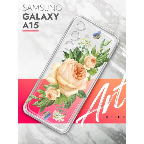 Чехол на Samsung Galaxy A15 (Самсунг Галакси А15), прозрачный силиконовый с защитой (бортиком) вокруг камер, Brozo (принт) Бежевые Розы чехол на samsung galaxy a55 самсунг галакси а55 прозрачный силиконовый с защитой бортиком вокруг камер brozo принт бежевые розы