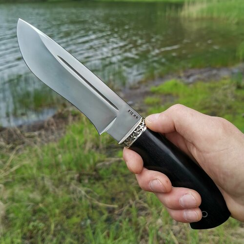 фото Нож "лось" из кованой стали х12мф с долами на клике, рукоять граб фирма "атака"