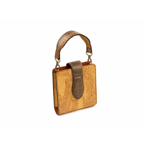 Сумка David Gutman, фактура под рептилию, рельефная, коричневый, желтый