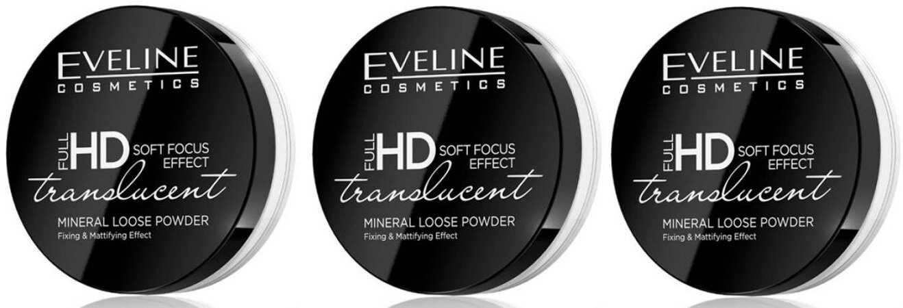 Транспарентная фиксирующая пудра Eveline, translucent серии Full HD Mineral Loose Powder, 6 гр, 3 шт
