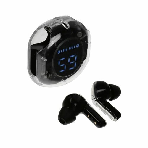 Наушники беспроводные Air39 TWS вкладыши BT 50 45200 мАч дисплей прозрачные чёрные 2078₽