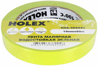 Лента малярная HOLEX жаростойкая до 100С зеленая водостойкая 18ммх50м HAS-382246