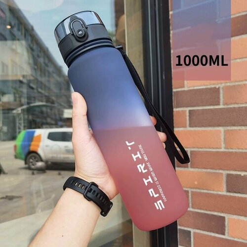 фото Спортивная бутылка для воды, 1000 мл, питьевая фитнес бутылка с сито-фильтром, замком от проливания, сине-бордовый нет бренда