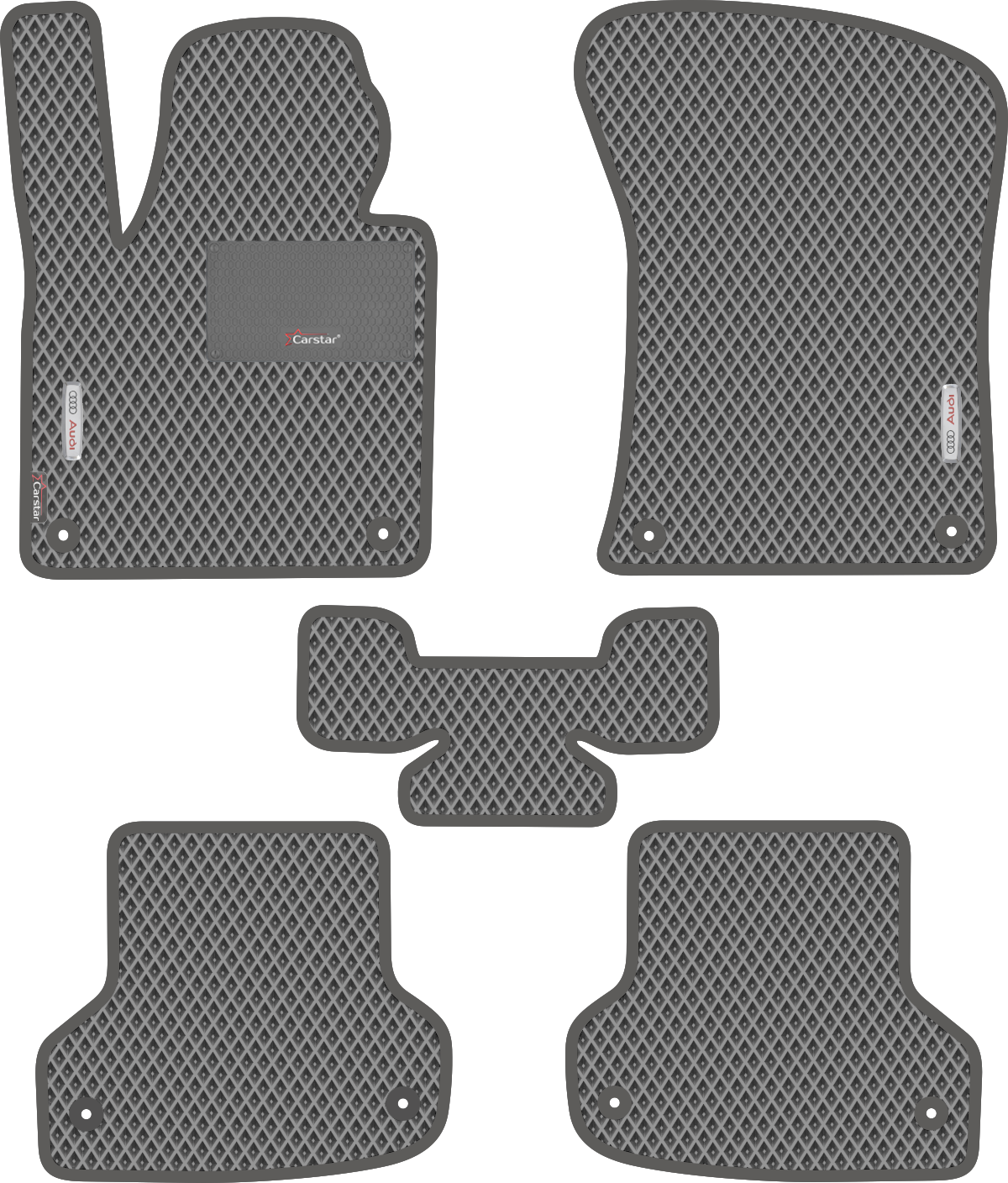 Автомобильные коврики EVA для Audi A3 II (2003-2012), с каучуковым подпятником и 2 эмблемами Audi, серые с серым кантом, ячейка - ромб