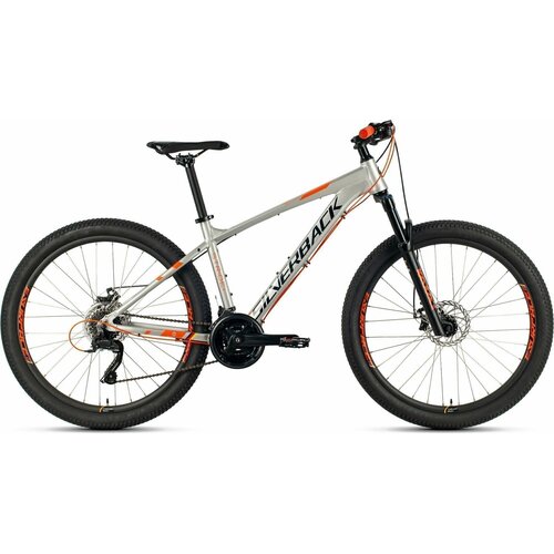 Велосипед горный SILVERBACK STRIDE 27 MD (2023), хардтейл, взрослый, мужской, алюминиевая рама, оборудование Microshift, 21 скорость, дисковые механические тормоза, цвет Silver/Citrus Orange, серебристый/оранжевый цвет, размер рамы M, для роста 170-180 см