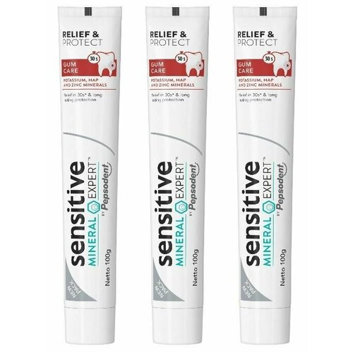 Pepsodent Зубная паста Sensitiv Mineral Expert Gum Care, уход за деснами, 100 гр, 3 шт уход за полостью рта pepsodent зубная паста sensitive mineral expert классическая