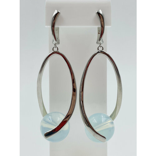 Серьги с подвесками , лунный камень, размер 60 мм, бесцветный