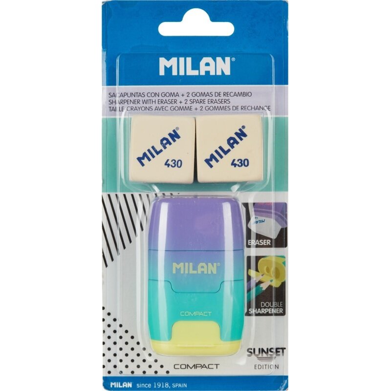 Набор ластик-точилка и 2 сменных ластика Milan Compact Sunset (каучуковые, 40х25х67мм), 12 уп. (BYM10454)