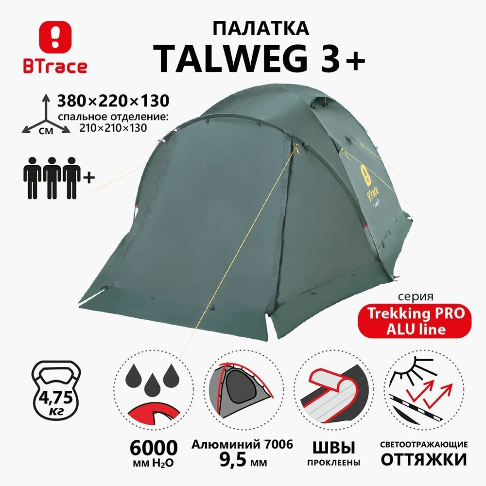 Палатка кемпинговая трёхместная Btrace Talweg 3+