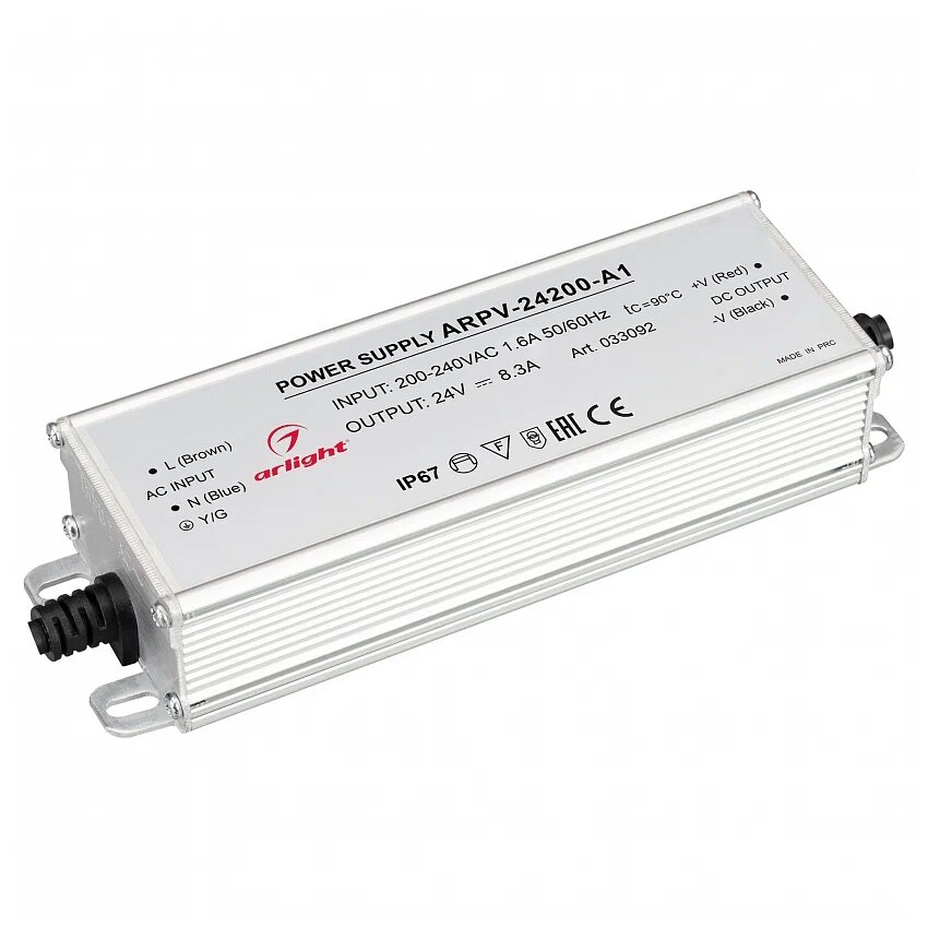 Блок питания ARPV-24200-A1 (24V, 8.3A, 200W) (Arlight, IP67 Металл, 3 года)