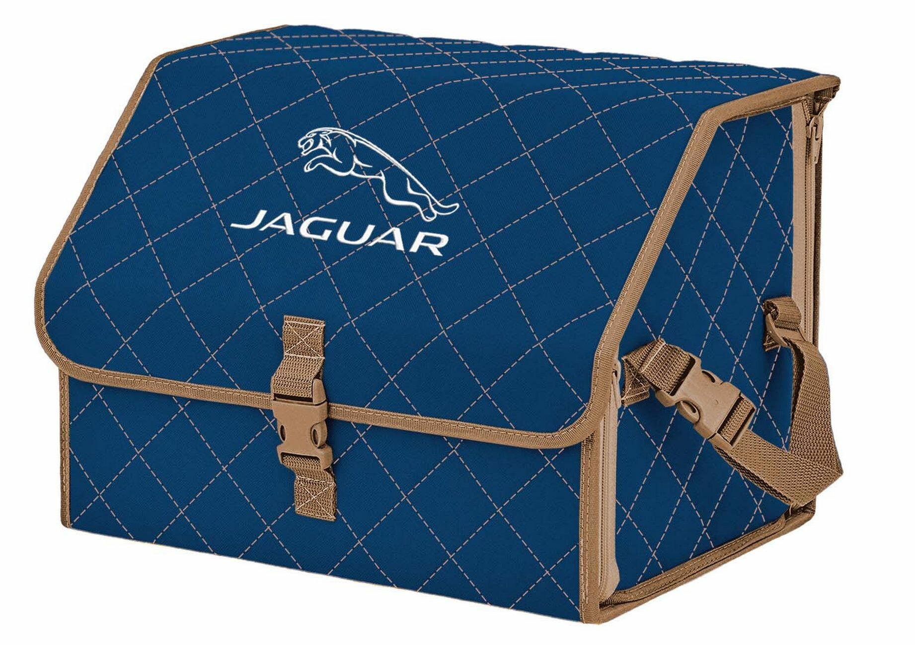 Органайзер-саквояж "Союз" в багажник Jaguar (Ягуар), размер M. Цвет: синий с бежевой прострочкой Ромб.