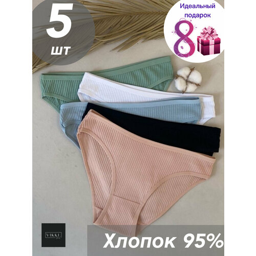 фото Трусы vikki., 5 шт., размер 40-42, черный, оранжевый, зеленый, голубой, белый