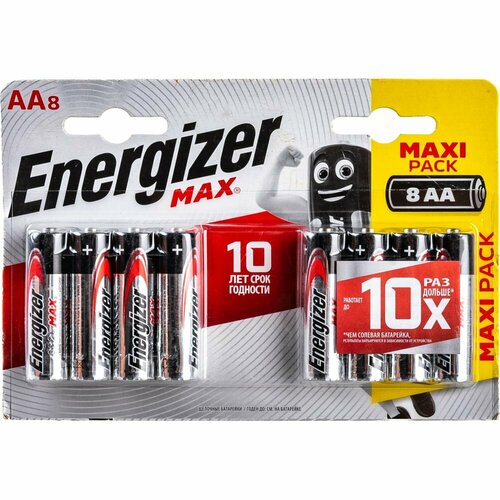 Батарейка Energizer Max AA/LR6, 8 шт. батарейки energizer max энерджайзер макс плюс plus aa e91 bp4 пальчиковые 4 шт на блистере