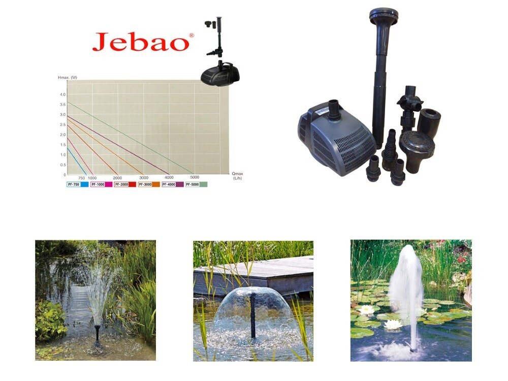 Фонтанный насос для пруда Jebao PF-5000 с насадками(100Вт; Н-3.6м)