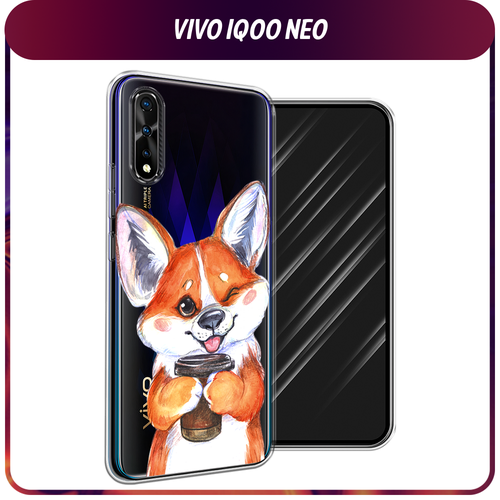 Силиконовый чехол на Vivo iQOO Neo/V17 Neo / Виво iQOO Neo/V17 Neo Корги с кофе, прозрачный personalised photo flip case for vivo v17 pro z5x y17 y15 y12 luxury custom leather cover vivo v15 pro iqoo neo v17 neo