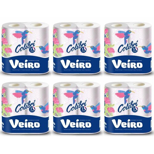 Veiro Полотенца бумажные Colibri 3 слоя, белые, 2 шт, 6 уп