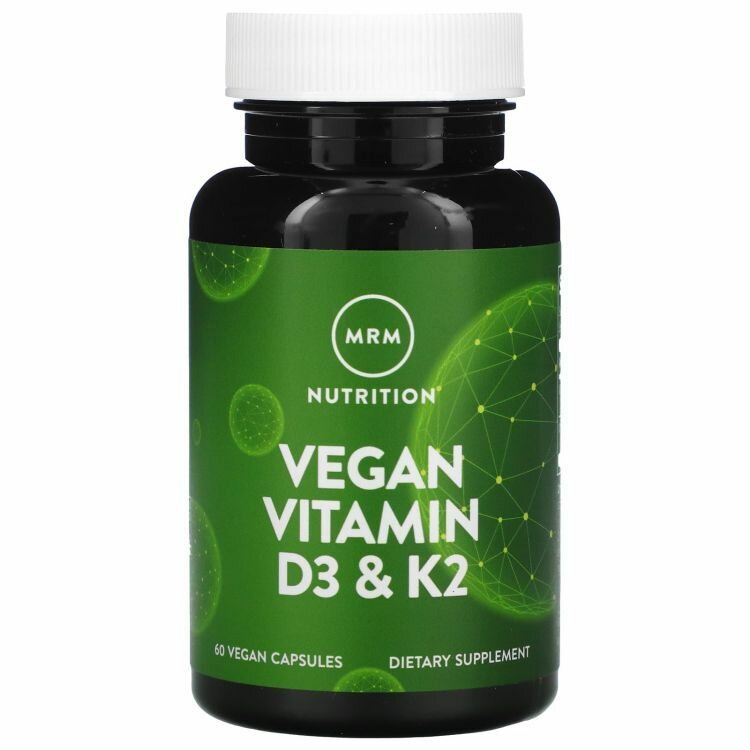 MRM, Vegan D3 & K2, витамины D3 и K2 для веганов, 60 растительных капсул