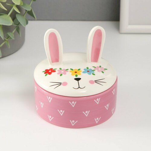 Шкатулка керамика Зайка с веночком 10х10х103 см 972₽